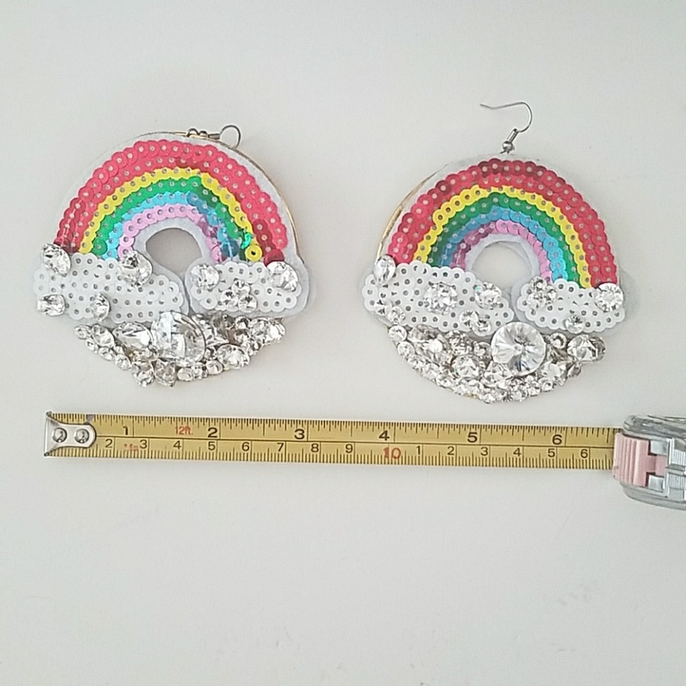 Sequin Rhinestone Rainbow Earrings - image 8